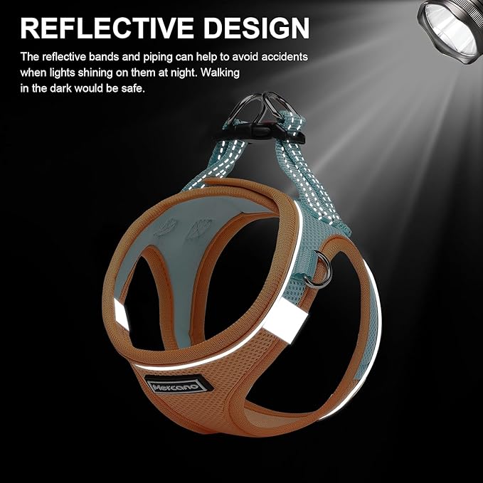 Mercano Soft Mesh Dog Harness and Leash Set, No-Chock Step-in Reflective Breathable Lightweight Easy Walk Escape Proof Vest Harnesses with Safety Buckle for Small Medium Dogs, Cats (S, Orange Blue) PAWPICO