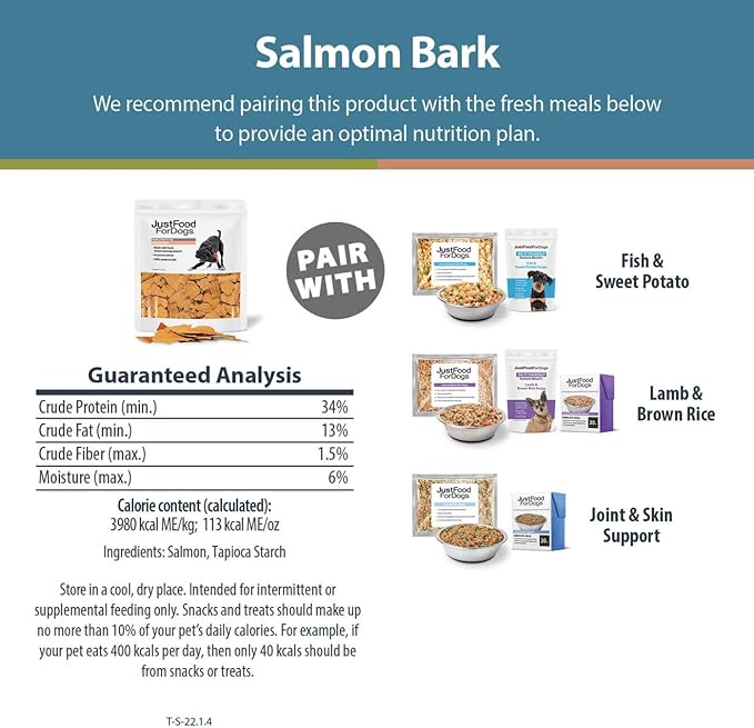 JustFoodForDogs Limited-Ingredient Healthy Dog Treats, Salmon Bark, Made in The USA, 5 oz - PAWPICO