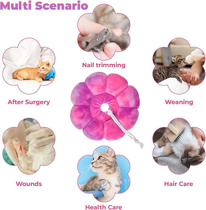 Flower Cat Cone, Uadonile Adjustable Cat Cone Collar, Soft Dog Elizabethan Collar Recovery E Collar After Surgery, Recovery E-Collar for Kittens/Puppies and Cats Recovery(Tie-dye Rose Purple, M) Uadonile
