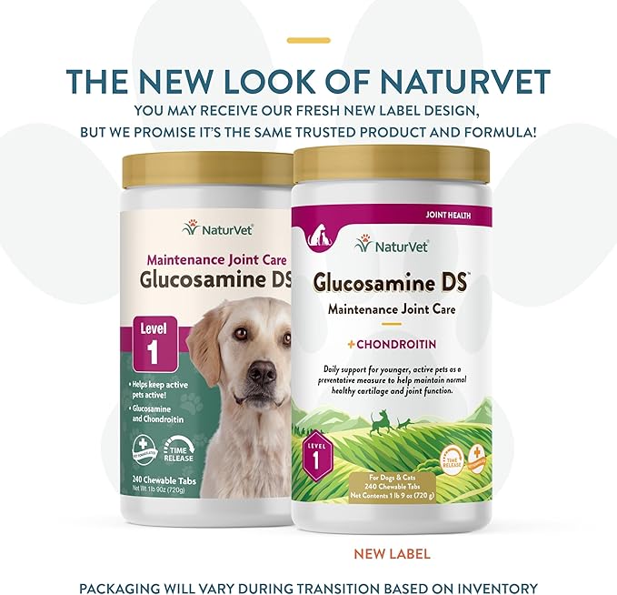 NaturVet – Glucosamine DS - Level 1 Maintenance Care | Preventative Care to Maintain Healthy Cartilage & Joint Function | Enhanced with Glucosamine & Chondroitin | for Dogs & Cats (240 Tablets) NaturVet