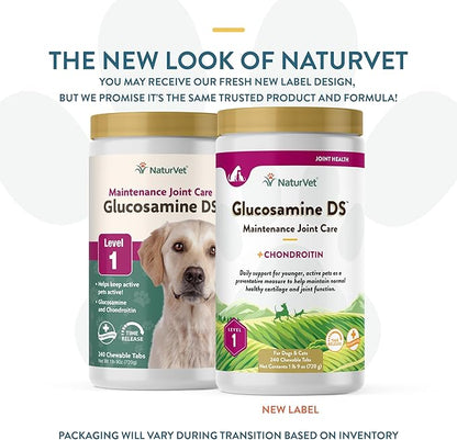 NaturVet – Glucosamine DS - Level 1 Maintenance Care | Preventative Care to Maintain Healthy Cartilage & Joint Function | Enhanced with Glucosamine & Chondroitin | for Dogs & Cats (240 Tablets) NaturVet