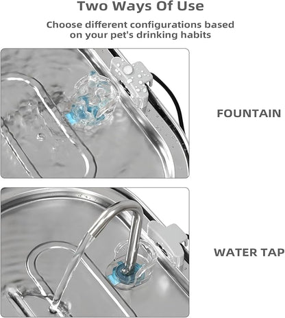 Cat Water Fountain Stainless Steel 3.2L/108oz Capacity, Automatic Pet Water Dispenser with Quiet Pump, and Dishwasher Safe Design for Cats, Dogs - PAWPICO
