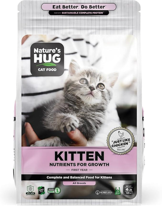 Nature's HUG Dry Cat Food, for Kitten-All Breeds, 4 lb. Bag, Just Like Chicken Recipe, Grain Free & Hypoallergenic, Supports Microbiome Health, Sustainable Complete Protein & Balanced Nutrition - PAWPICO