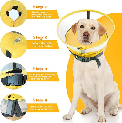 Dog Cone Collar, Inflatable Dog Cone After Surgery for Small Medium Large Dogs, Soft Dog Cone of Alternative with Enhanced Anti-Licking Guard Shield for Pets (Yellow, M (Neck: 9"-12")) RoyalClaws