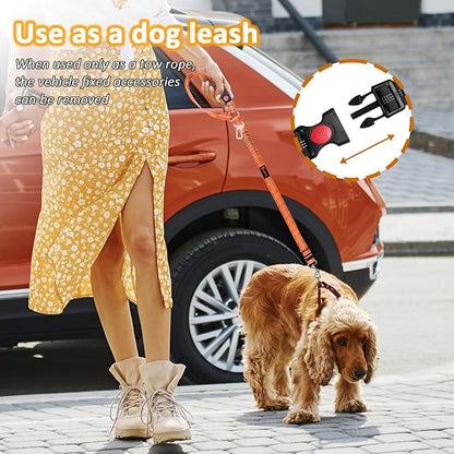 Removable Dog Seat Belt Harness for Car, 3 in 1 Pet Dog Car Seatbelt Leash, Retractable Restraint Secures to Vehicle Headrest & Adjustable Reflective Bungee Dog Seatbelt Tether,Orange - PAWPICO