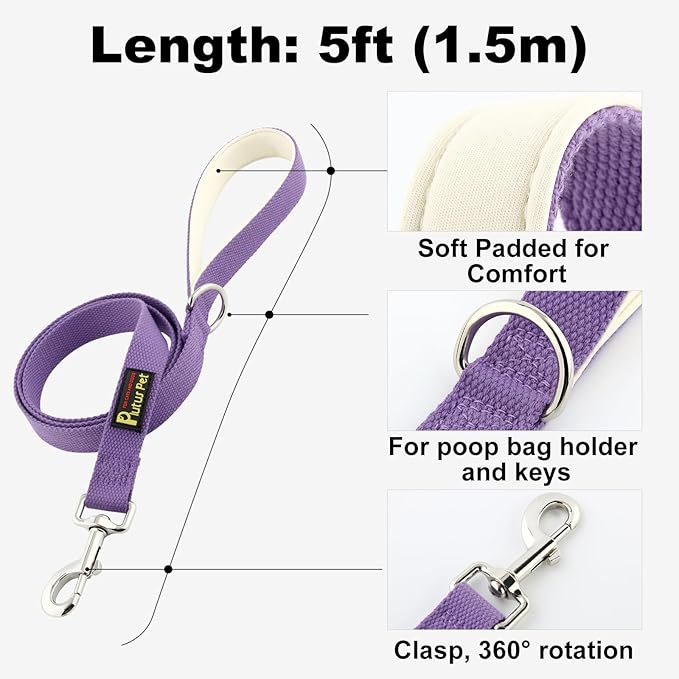 Plutus Pet Cotton Dog Harness and Leash Set, Reflective and Soft Padded, Quick Fit Vest Harness, for Small, Medium and Large Dogs, Medium Purple, M - PAWPICO