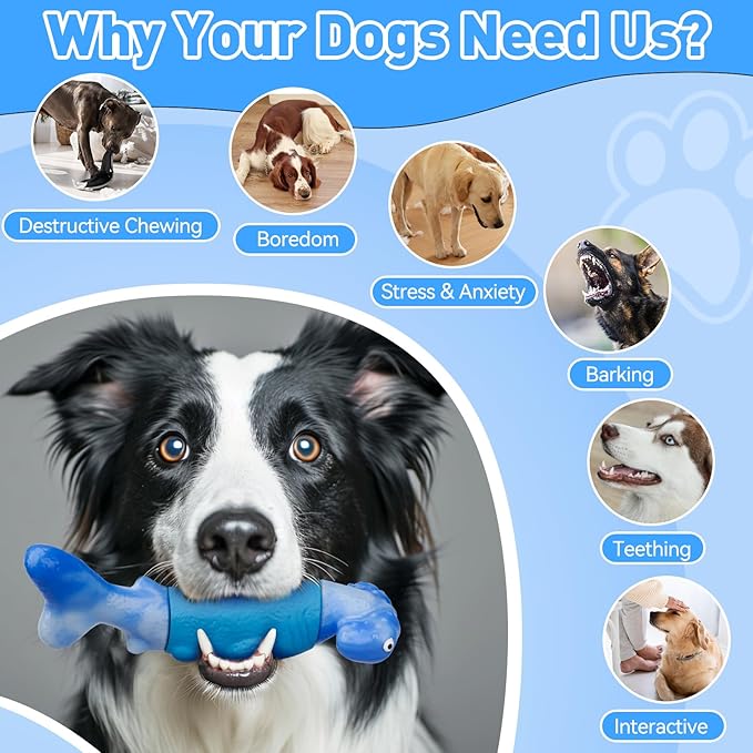 Dog Toys for Aggressive Chewers, Interactive Dog Chew Toys for Large Dogs, Indestructible Squeaky Dog Toys to Keep Them Busy, Tough Dog Toys for Medium/Large Breed Dogs Blue - PAWPICO