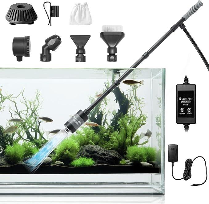 SainSmart XpertMatic Aquarium Gravel Cleaner, 528GPH/28W Powerful Fish Tank Cleaner, Adjustable Water Flow Aquarium Cleaner Kit, Electric Gravel Vacuum for Sand Washing and Water Changing SainSmart