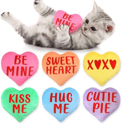 Valentines Cat Catnip Toys 6PCS Sweetheart Sayings Valentines Day Cat Toys Gifts for Indoor Cat Cute Funny Interactive Kitten Toys Boredom Relief Teeth Cleaning Chew Bite Kick Kitty Toys - PAWPICO