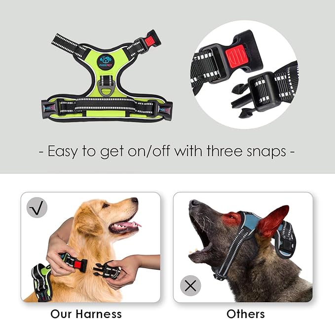 PHOEPET Reflective Dog Harness Large Breed Adjustable No Pull Vest with Handle 2 Metal Rings 3 Buckles [Easy to Put on & Take Off](XL, Green) PHOEPET