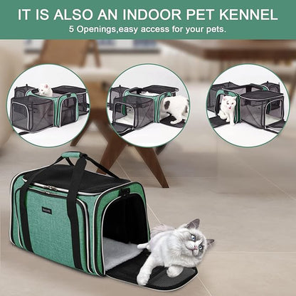 BAGLHER Cat Carrier Bag,Airline Approved Pet Carrier Soft Side Pet Travel 5 Sides Open Doors 3 Sides Expandable Foldable Dog Carrier with Fleece Pad - PAWPICO