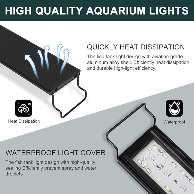 AQQA Aquarium Light with 14 Fish Tank Light Modes Adjustable Brightness Timer 28W LED Aquarium Light for Plants， Aluminum Alloy Shell Extendable Brackets Fit for 12-55 Inch Fish Tank AQQA