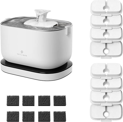 Bundle of PETLIBRO 2.5L/84oz Cat Water Fountain, Cordless Pet Water Fountain Battery Operated + PETLIBRO Replacement Filters, 4 Months Set of Filters 8 Count (Pack of 1) - PAWPICO