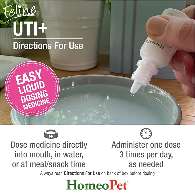 HomeoPet Feline UTI Plus, Safe and Natural Urinary Tract Medicine for Cats, Feline Urinary Tract Support, 15 Milliliters HomeoPet