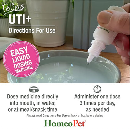 HomeoPet Feline UTI Plus, Safe and Natural Urinary Tract Medicine for Cats, Feline Urinary Tract Support, 15 Milliliters HomeoPet
