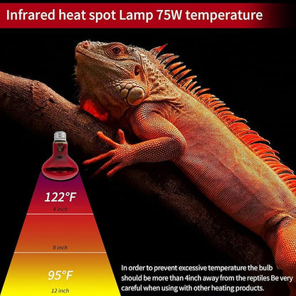 Reptile Heat Lamp Bulbs, Infrared 75W Reptiles & Amphibians Basking Spot Lamp Bulb-2 PCS, Red Heat Emitter Light for Chickens Coop REPTIHOME