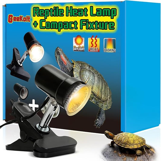 (2nd Gen) 50W Reptile Heat Lamp Turtle Lamp UVA UVB Bulb with Compact Fixture Basking Light Simulated Sunlight Heat Bulbs for Reptiles Amphibians Turtle Bearded Dragon Lizard Snake Chicken GeeKoit