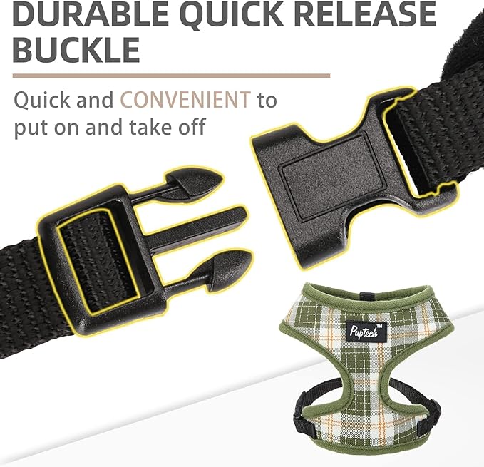 PUPTECK Soft Mesh Dog Harness and Leash Set Pet Puppy Cat Comfort Padded Vest No Pull Harnesses, Olive Green, S PUPTECK