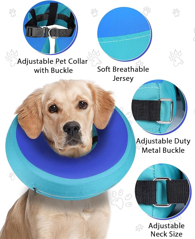 Dog Cone Collar for Small Medium Large Dogs for After Surgery, Pet Inflatable Neck Donut Collar Soft Protective Recovery Cone for Dogs and Cats-Alternative E Collar Does Not Block Vision-GreenBlue,M MIDOG