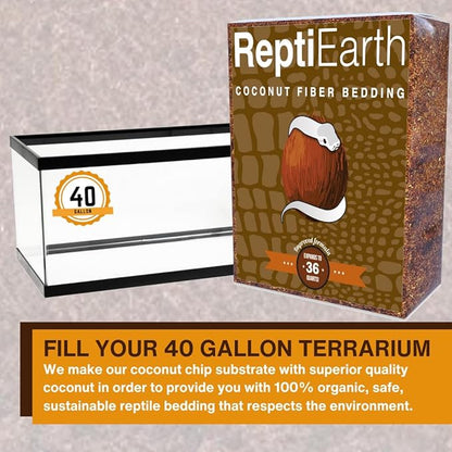 ReptiEarth Reptile Bedding, Fluffy Coconut Fiber Substrate 36 Quart Organic Coco Ready to Use for Bioactive Snake Terrarium, Lizard Tanks with Plants, for Frog, Tarantula or Hermit Crab Habitat ReptiChipPremiumSubstrate