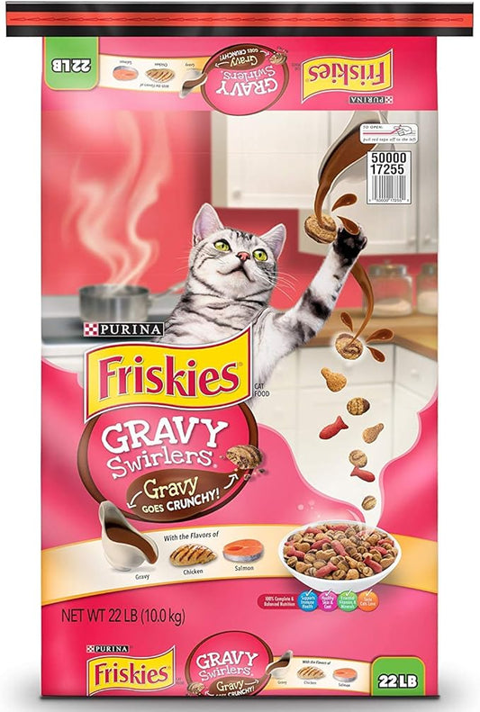 Purina Friskies Dry Cat Food Gravy Swirl'd With Flavors of Chicken, Salmon and Gravy - 22 lb. Bag Friskies