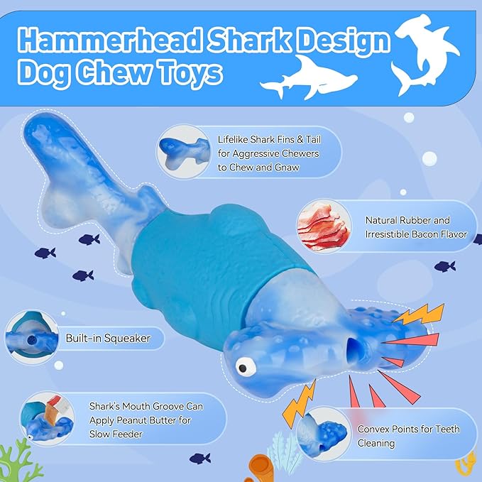 Dog Toys for Aggressive Chewers, Interactive Dog Chew Toys for Large Dogs, Indestructible Squeaky Dog Toys to Keep Them Busy, Tough Dog Toys for Medium/Large Breed Dogs Blue - PAWPICO