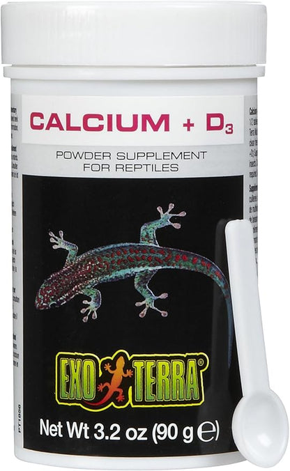 Exo Terra Calcium + D3 Powder: Ultra-fine, Phosphorus Free Formula Boosts Bone Health & Calcium Absorption Ideal for Insects, Fruits & Veggies 3.2 oz. ExoTerra