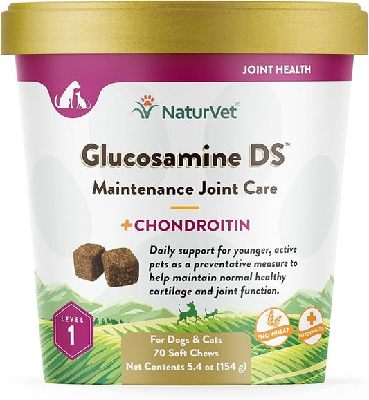 NaturVet Glucosamine DS Level 1 Maintenance, Joint Care Support Supplement for Dogs and Cats, Soft Chews, Made in The USA NaturVet