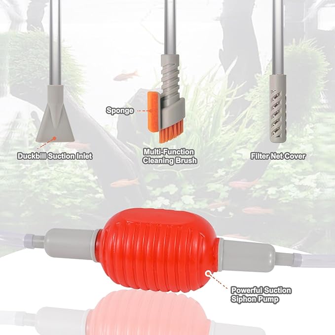 Compact Aquarium Siphon Vacuum and Water Changer Kit with Cleaning Brush, Perfect for Water Changing and Cleaning in Small Fish Tank, Premium Gravel Vacuum for Aquarium Kit PAWPICO