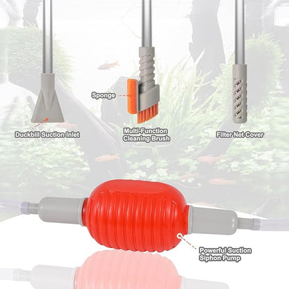 Compact Aquarium Siphon Vacuum and Water Changer Kit with Cleaning Brush, Perfect for Water Changing and Cleaning in Small Fish Tank, Premium Gravel Vacuum for Aquarium Kit PAWPICO
