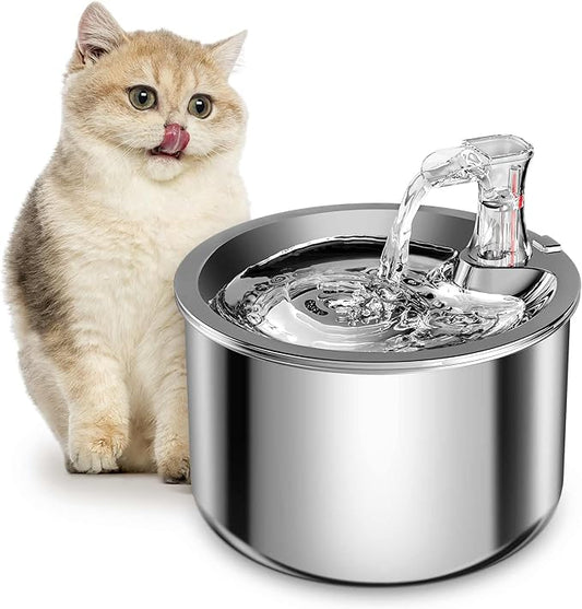 Cat Water Fountain, Stainless Steel Inside Ultra-Quiet Pump, 2L/67oz Automatic Dog Dispenser Water Bowl, Multiple Pets Water Fountain - PAWPICO
