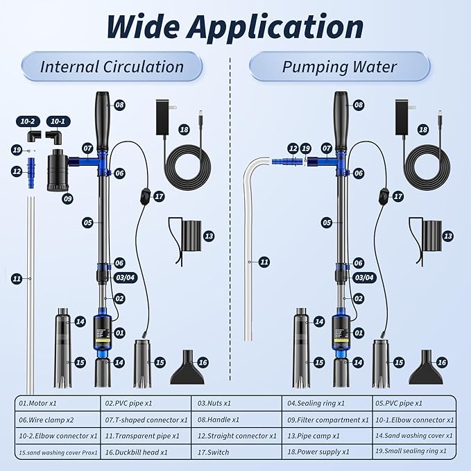 Fish Tank Cleaner - Aquarium Gravel Cleaner, 530GPH/32W Electric Fish Tank Cleaning Tools, Adjustable Water Flow Aquarium Cleaner Kit, Fish Tank Gravel Cleaner Vacuum for Wash Sand, Water Changing PAWPICO
