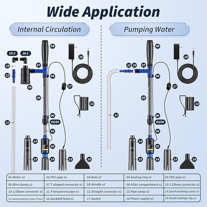 Fish Tank Cleaner - Aquarium Gravel Cleaner, 530GPH/32W Electric Fish Tank Cleaning Tools, Adjustable Water Flow Aquarium Cleaner Kit, Fish Tank Gravel Cleaner Vacuum for Water Changing, Wash Sand PAWPICO