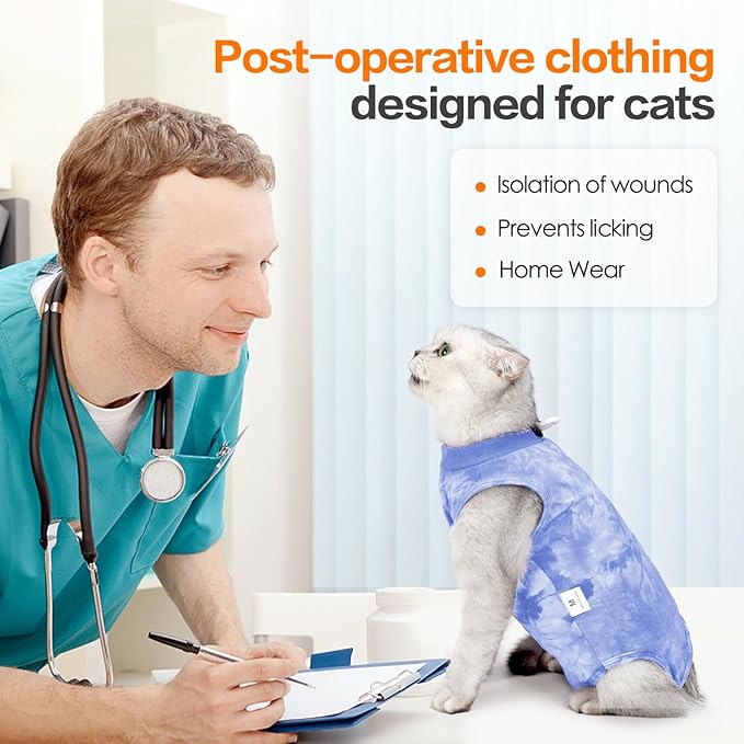 Cat Recovery Suit for Abdominal Wounds or Skin Diseases, Breathable Cat Surgery Recovery Suit E-Collar Alternative for Cats, After Surgery Wear Surgical Suit for Cats Anti Licking Wounds Kodervo