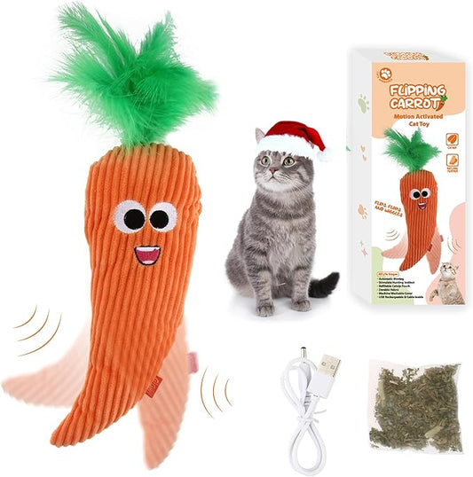 Gigwi Cat Toys Flapping Carrot with Catnip, Moving Activated Cat Kicker and Chew Toy, Automatic Motion Kitten Toys, Flappy Wiggle for Cat Exercise, Interactive Cat Toys with USB Rechargeable - PAWPICO