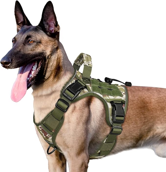 WINGOIN Tactical Dog Harness for Small Dogs, Heavy Duty No Pull Dog Harness with Handle, Adjustable Reflective Military K9 German Shepherd Dog Vest for Training, Walking, Hiking, Green Camo(S) WINGOIN