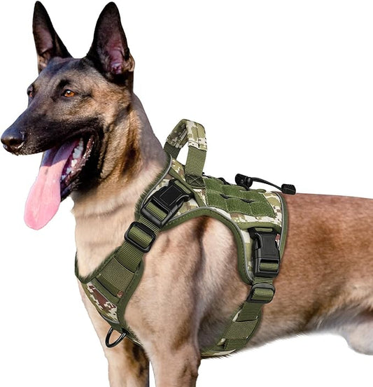 WINGOIN Tactical Dog Harness for Medium Dogs, Heavy Duty No Pull Dog Harness with Handle, Adjustable Reflective Military K9 German Shepherd Dog Vest for Training, Walking, Hiking, Green Camo (M) WINGOIN
