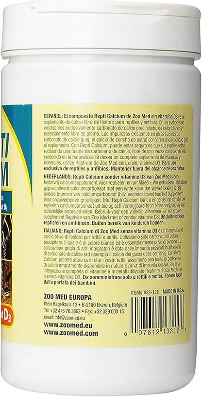 Zoo Med Repti Calcium Ultra Fine Precipitated Calcium Carbonate Reptile Supplement without Vitamin D3, 12-Ounce ZooMed
