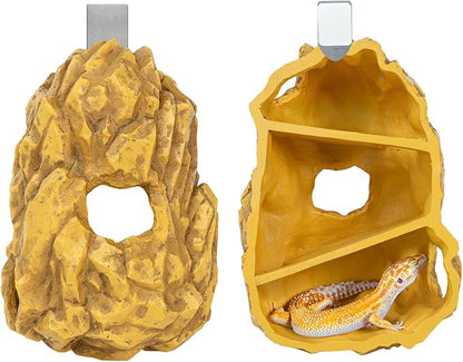 REPTIZOO Reptile Hide Hookable Multi-Levels Hideout Resin Reptile Cave Bearded Dragon Hideout Reptile Terrarium Accessories Decor for Reptiles, Amphibians, Snakes, Lizards,Leopard Gecko REPTIZOO