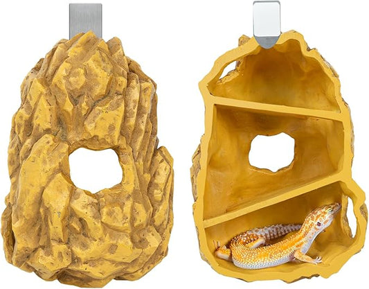 REPTIZOO Reptile Hide Hookable Multi-Levels Hideout Resin Reptile Cave Bearded Dragon Hideout Reptile Terrarium Accessories Decor for Reptiles, Amphibians, Snakes, Lizards,Leopard Gecko REPTIZOO