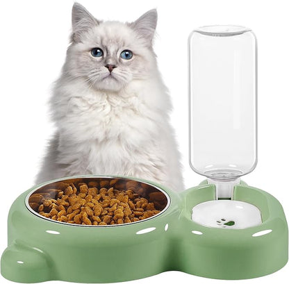 Dog Bowls, Cat Food and Water Bowl Set with Water Dispenser and Stainless Steel Bowl for Cats and Small Dogs - Green - PAWPICO