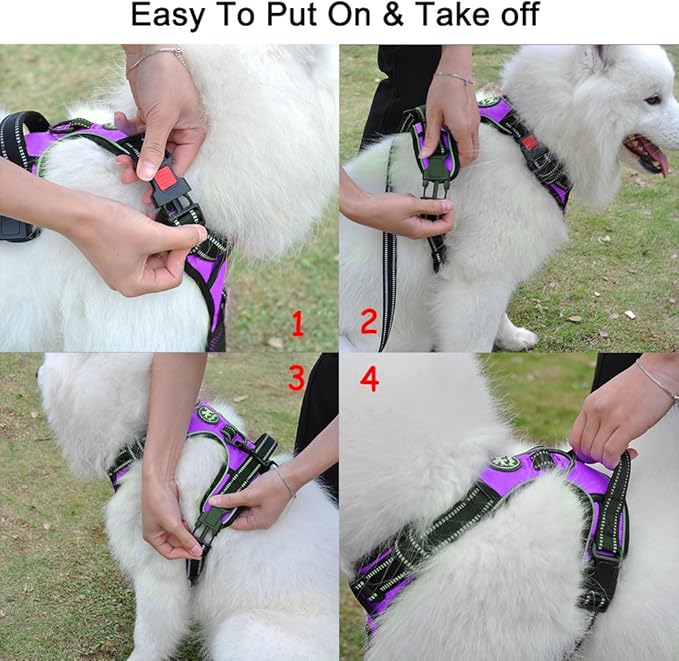 PoyPet Dog Harness No Pull, Reflective Adjustable No Choke Pet Vest with Front & Back Clips, Soft Padded and Control Training Handle for Large Dogs(Purple,XL) PoyPet