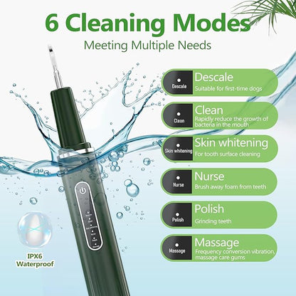 Dog Plaque Remover for Teeth - Pet Ultrasonic Tooth Cleaner, 6 Adjustable Modes Dog Teeth Cldaning Kit with LED Light, Cats and Dogs Tartar Remover for Teeth (Green, Large) PAWPICO