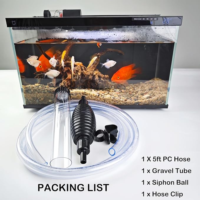 5ft Fish Tank Cleaner Aquarium Siphon Gravel Vacuum for Aquarium Fish Tank Changing Water Cleaning Gravel and Sand(with Big Siphon Ball) Seltomer