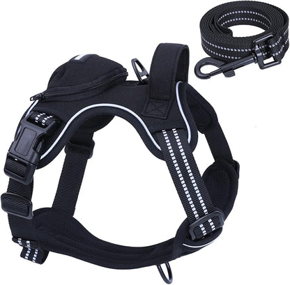 No Pull Dog Harness for Medium Dogs, Adjustable No Choke Pet Vest with Dog Leash Fit Smart Reflective Pet Walking Harness for Training Easy Control Soft Handle Black XL BUMBIN