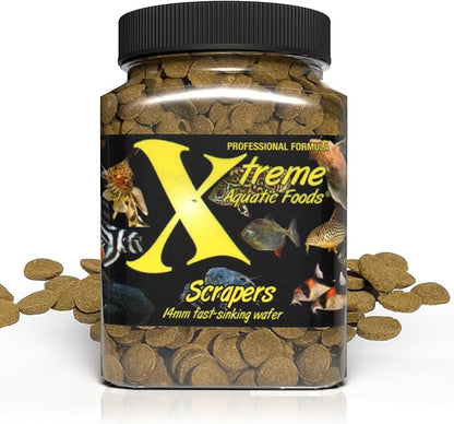 Xtreme Scrapers Wafers - Premium 14mm Fast-Sinking Fish Food – Nutrient & Cellulose Rich Ideal for Nocturnal Feeders, Catfish, Plecostomus Species, and Loaches – USA Farm Grown (9oz) XtremeAquaticFoods