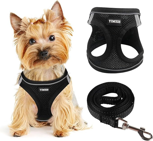 Dog Harness for Small Dogs, Small Dog Harness and Leash Set, Honeycomb Grid, Reflective Lightweight Harness & Anti-Twist Pet Lead,Dog Harness(Multi Color, Size: XS-S-M) (M, Black) PAWPICO