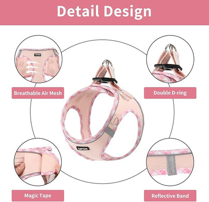 AMTOR Small Dog Harness with Leash Set, No Escape Easy Walk Puppy Harnesses for Training Walking, Step-in Reflective Soft Dogs Vest for XS S Medium Extra-Small Large Sized Dog(Pink,S) AMTOR