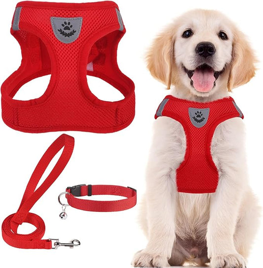 PUPTECK Adjustable Dog Harness Collar and Leash Set Step in No Pull Pet Harness for Small Medium Dogs Puppy and Cats Outdoor Walking Running, Soft Mesh Padded Reflective Vest Harnesses PUPTECK