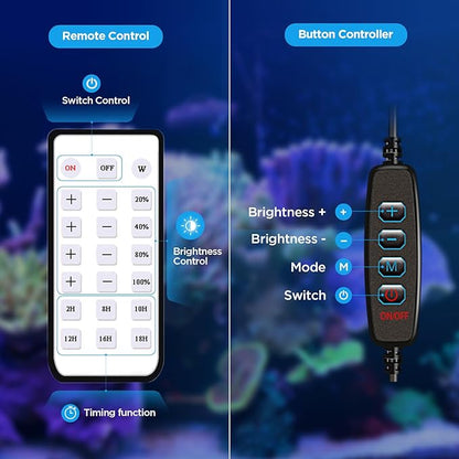 Lominie LED Aquarium Light, Nano Coral Reef Light Clip on Aquarium Light Full Spectrum Remote Control Fish Tank Lamp Dimmable for Saltwater Fish Tank (Saltwater) Lominie